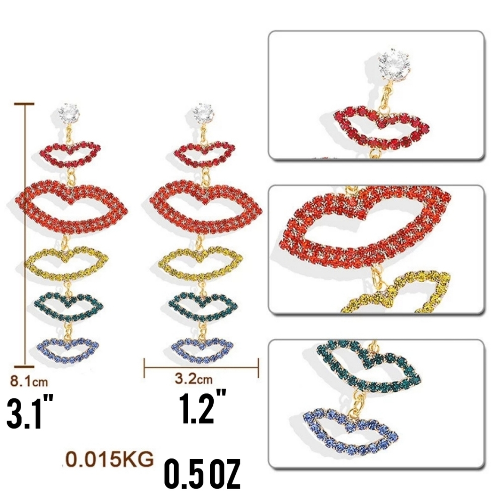 ⭕IN STOCK⭕5 ⭐ Multicolored Lips Crystal Earrings - Picture 5 of 5